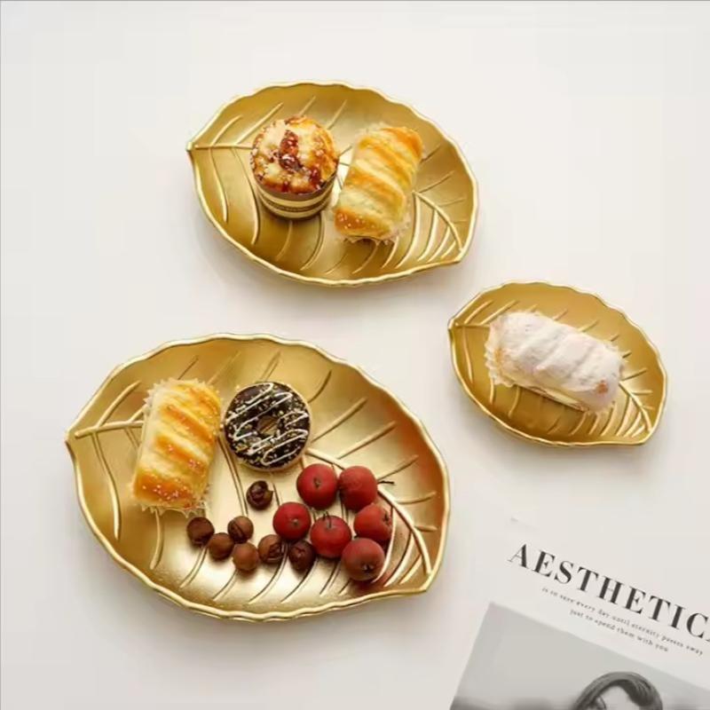 Nordic Wooden Tray Gold Leaf Shape Serving Tray Jewelry Pallet Fruit Snack Candy Dish Table Decoration Storage Organizer