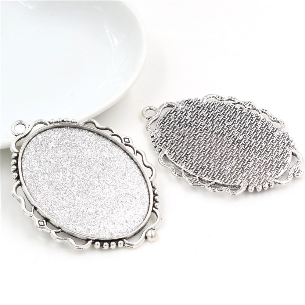 5pcs 30x40mm Inner Size Antique Silver Plated and Bronze and Black Cabochon Base Setting Charms Pendant