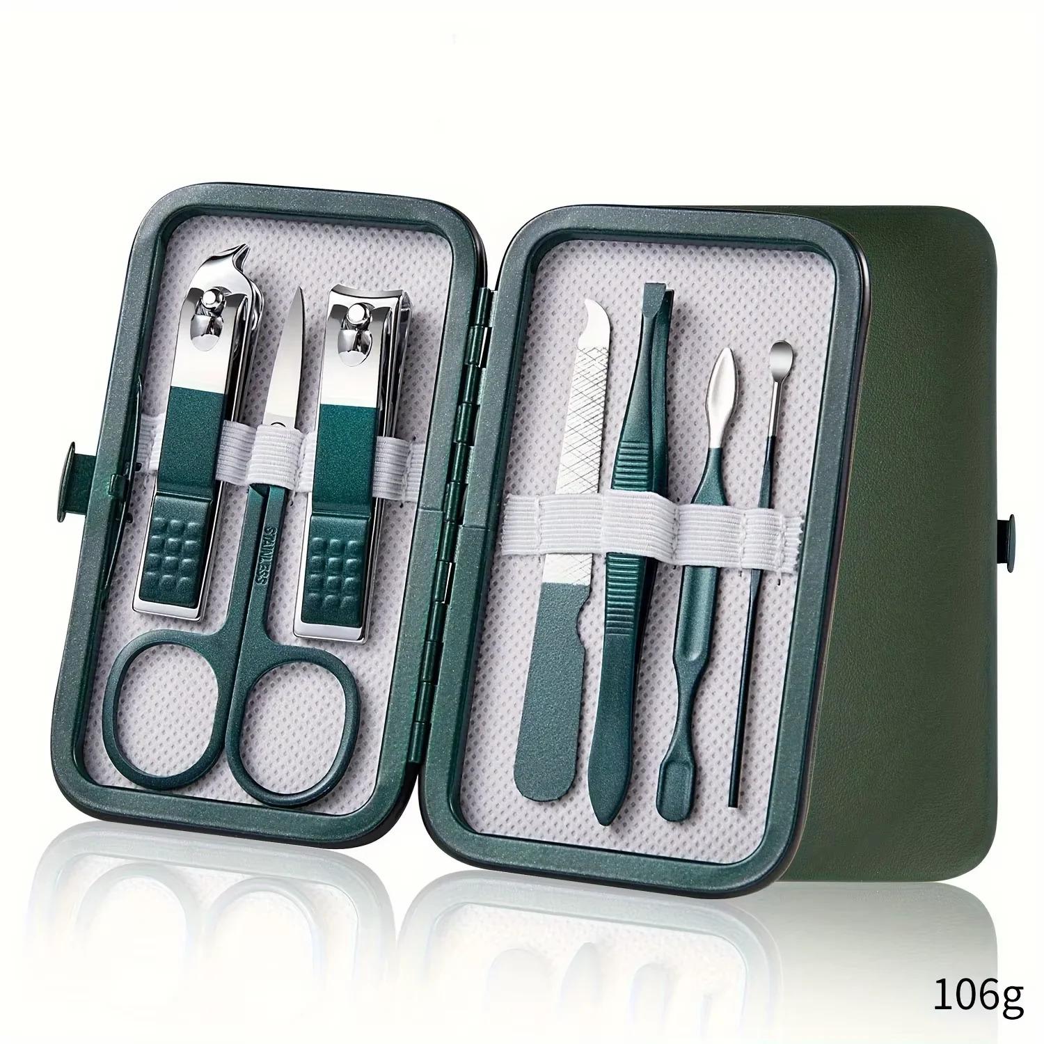 

18/12/10/7 pcs Spring Green New Stainless Steel Nail Clippers Set Grooming Tool Set With Portable Case Manicure Art Tool