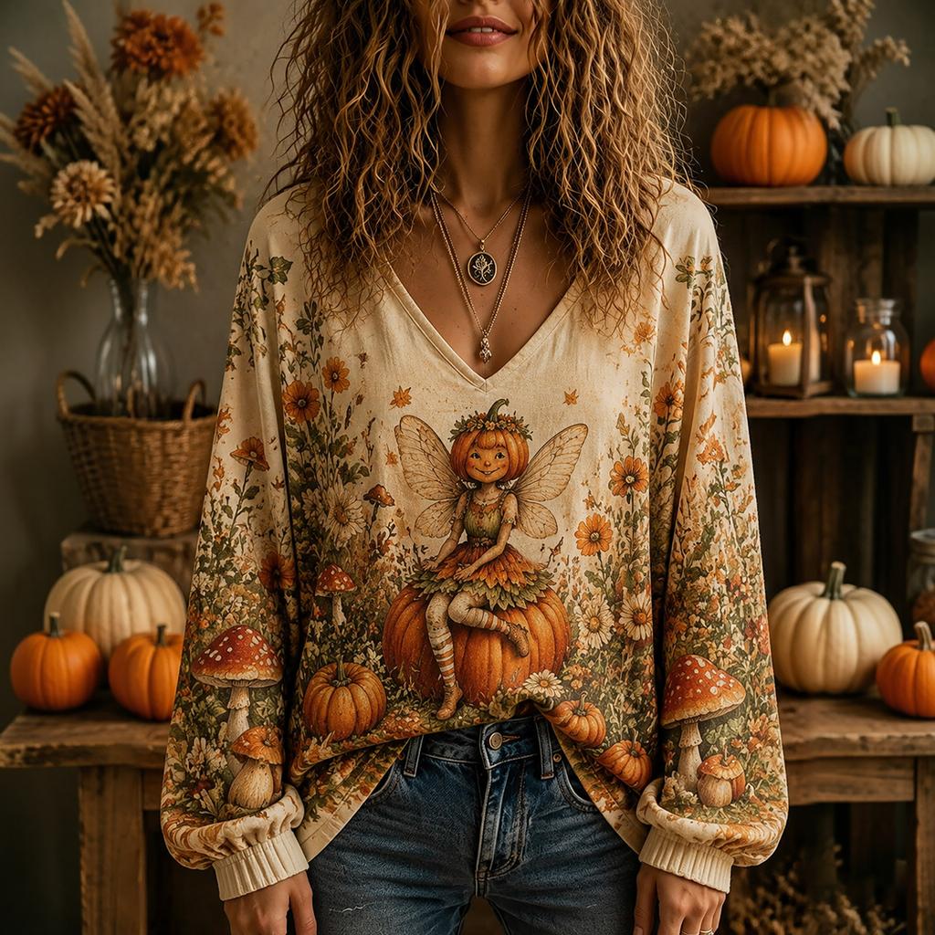 Women's V-Neck Top for Halloween and Fall