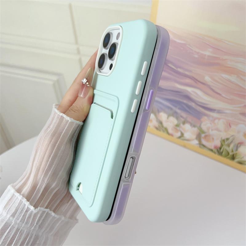 2in1 Card Holder Slot Wallet Po Pocket Case For iPhone 16E 16 15 14 Plus 13 12 11 Pro Max Matte TPU+PC Shockproof Clear Cover