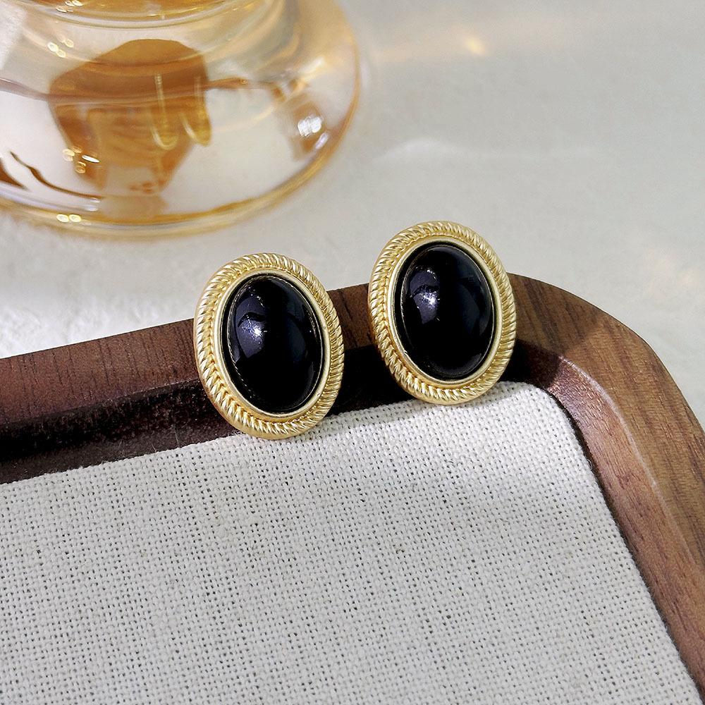 Schwarze ovale Perlenstecker Ohrringe Leichter Luxus Atmosphärische Mode Ohrringe Damen