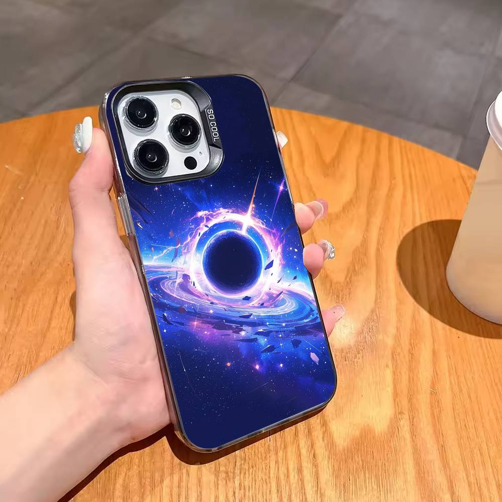 Space Galaxy Universe Phone Case For iPhone17 16 15 14 13 12 Pro Max Grey Black Matte Laser Metallic Aurora Funda