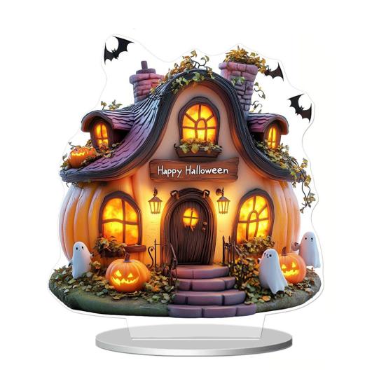 Halloweenské ozdoby 2D akrylová plochá strašidelná dekorace se svíčkou Strašidelná noční světelná ozdoba na stůl Domov Kancelář Kavárna