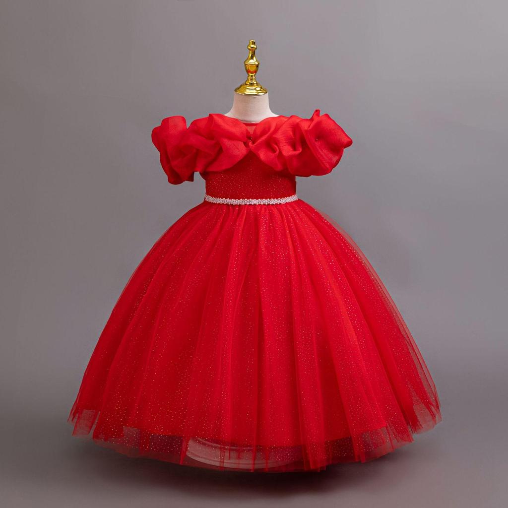 Baby Girls Flower One Shoulder Wedding Dress Princess Evening Dress Ball Gown Party Lace Long Dress 3-12 Year Old Clothes