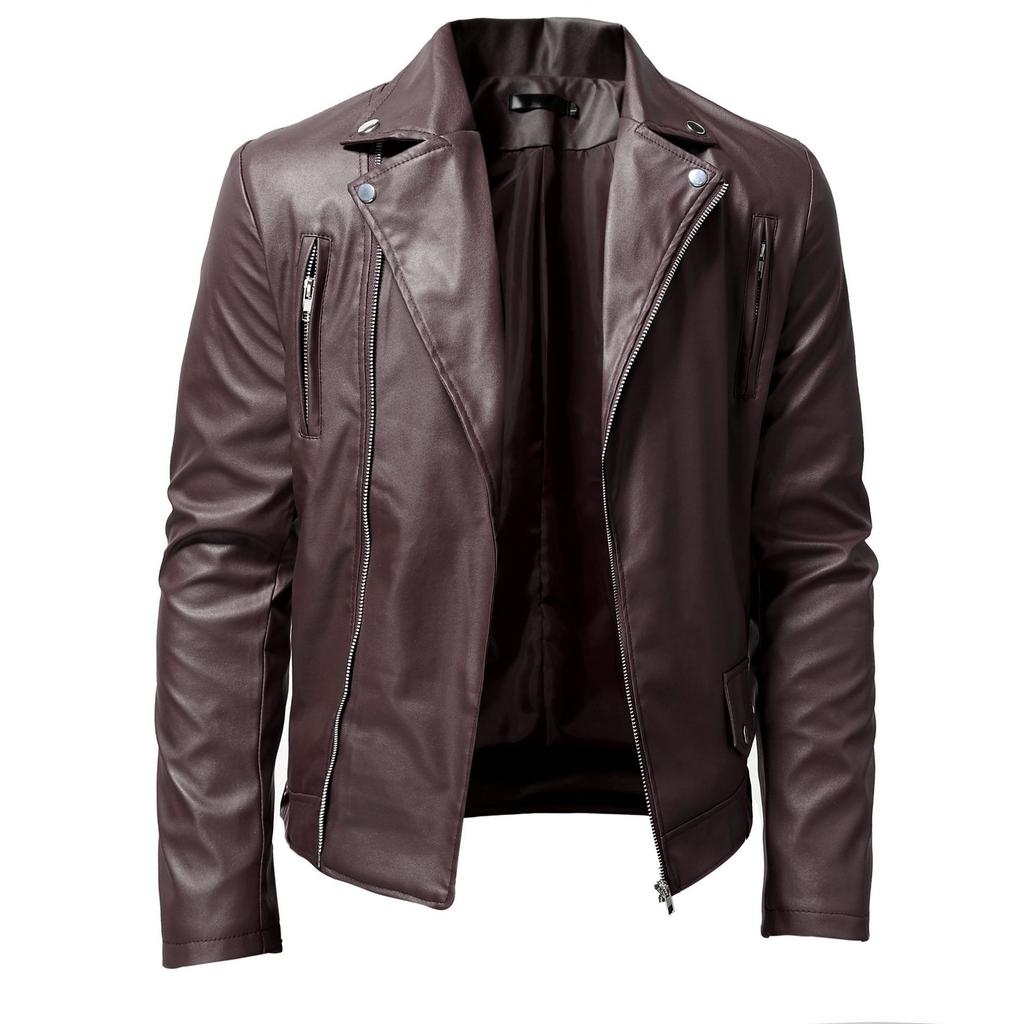 European and American men's PU leather jacket male teen stand-up collar punk men's motorcycle leather jacket