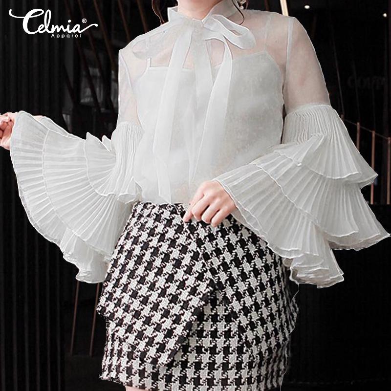 Womens Formal Victorian T Shirt Puff Sleeve Ruffle OL Party Top Plus Size Blouse