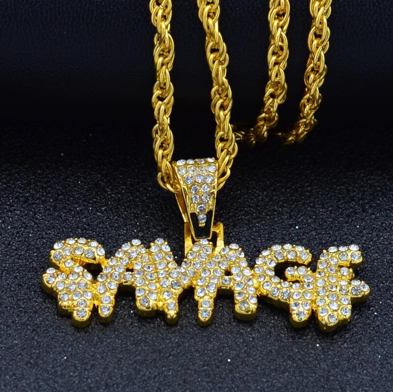 SAVADF Hip Hop Full Diamond Letter Pendant Necklace for Men K1133