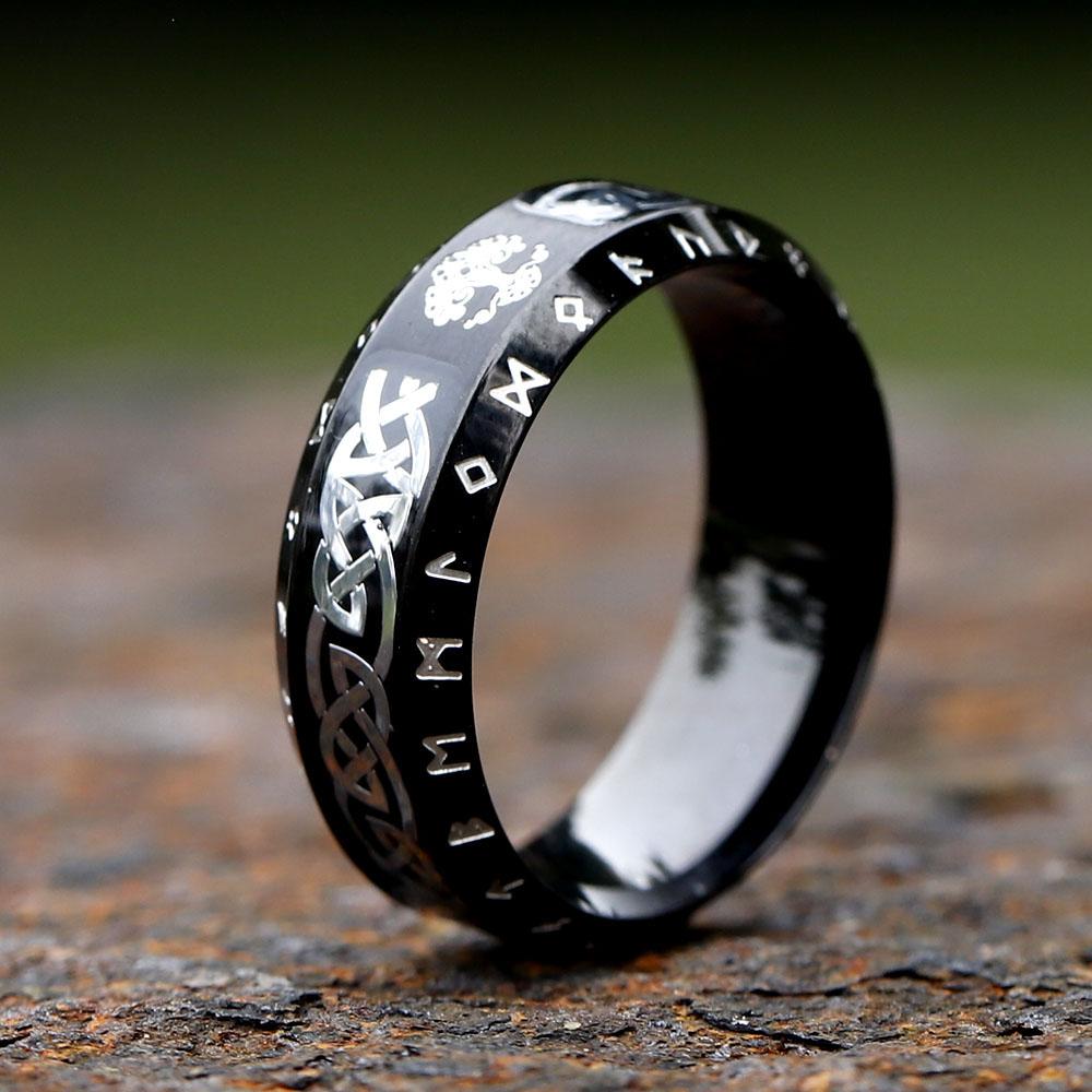 2023 Nordischer Wikinger Buchstabe Einfacher Edelstahl Runen Ring Europäische und Amerikanische Vintage Lebensbaum Ringe als Geschenk