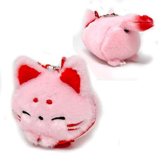 Fluffy Rolling Fox Mascot Plush Toy, Cute Character Merchandise, Approx. 9cm (Camellia in Full Bloom (Smiling Pink))
