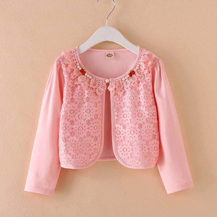 Embroidered Cotton Lace Girls  Sun Protection Cardigan 130 cm