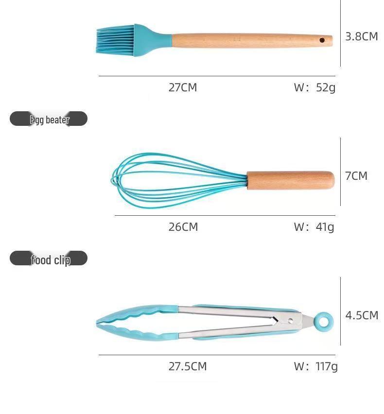19-Piece Non-Stick Silicone Kitchenware Set with Food-Grade Wooden Handles