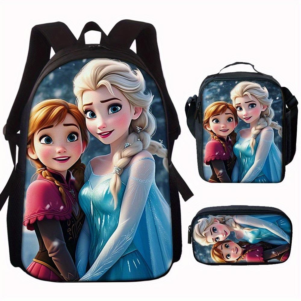 Zaino Scolastico Principessa Set da 3 Pezzi Grande Capacità Impermeabile Borsa a Spalla Astuccio Borsa a Tracolla per Bambini