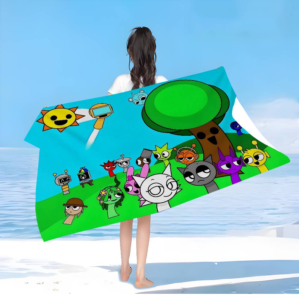 S-Sprunki Incredibox Mikrofaser Strandtuch Saugfähig Schnelltrocknend Weich Yoga Schwimmen Resort Bergsteigen Handtuch