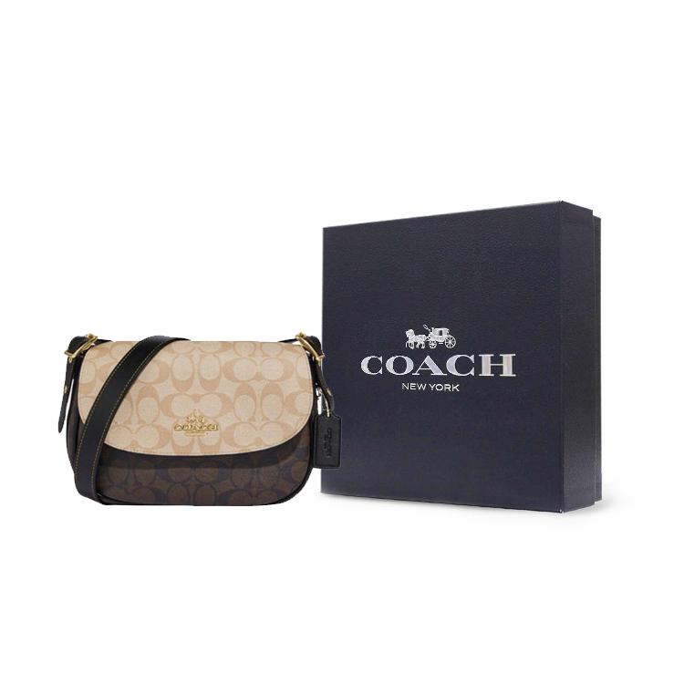 Ny COACH Macie Sadelveske i Kunstskinn, Skulderveske, Skulderveske Medium Størrelse Dame Lys Khaki & Brun CB898-IMUOH