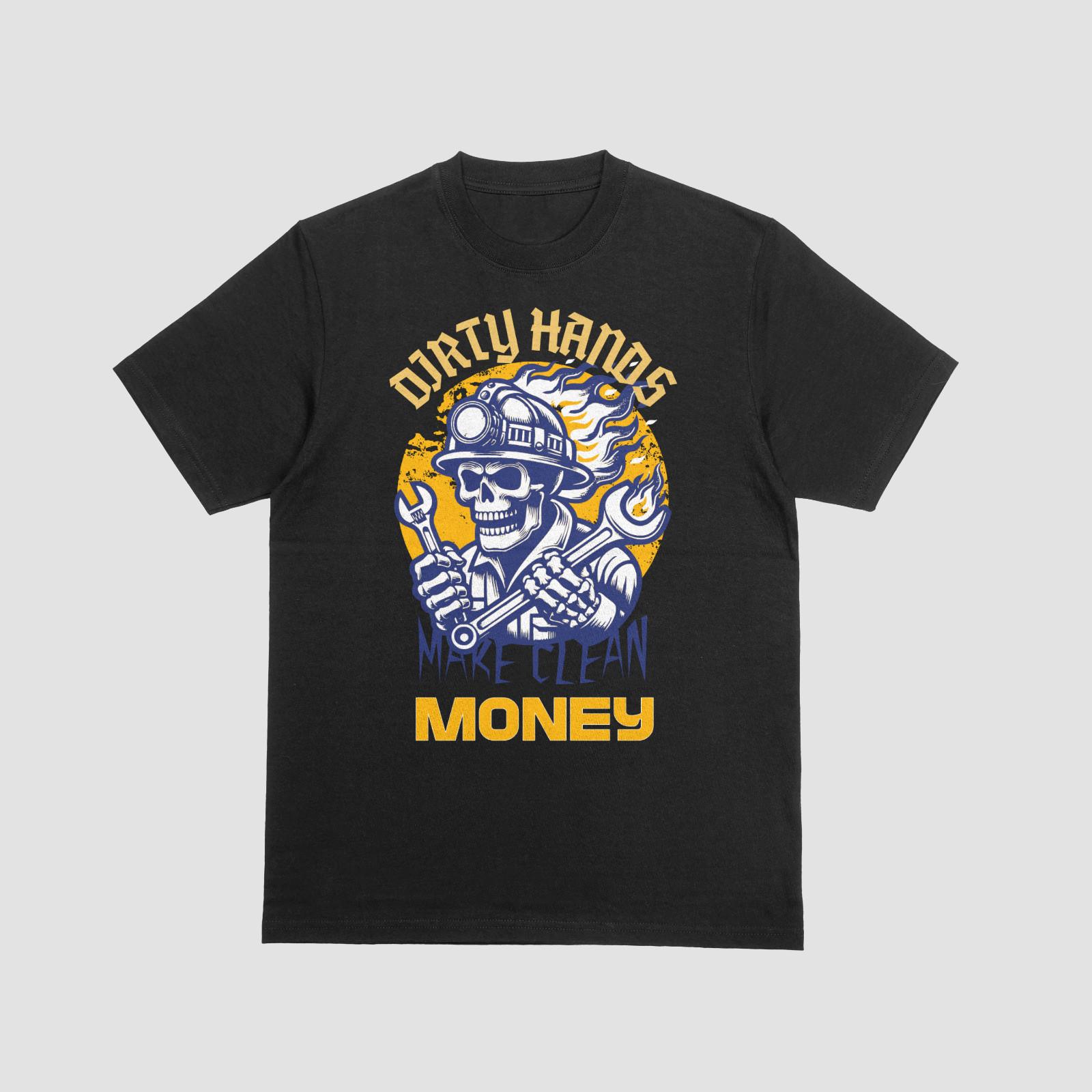 Dirty Hands Make Clean Money Shirt Blue Collar Skull Worker Tee S