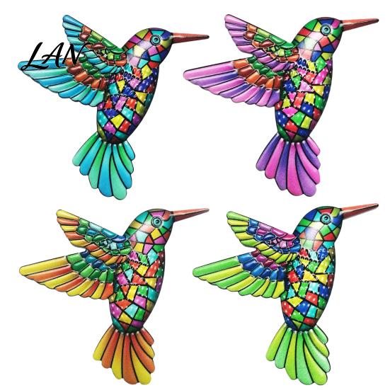 Metal Wall Art Decor Hummingbird Decor, Iron Colorful Bird Fence Decoration, Weather Resistant Outdoor Sculpture Hanging Ornaments for Garden