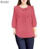 ZANZEA Women Casual Round Neck Solid Color 3/4 Sleeve Loose Blouse
