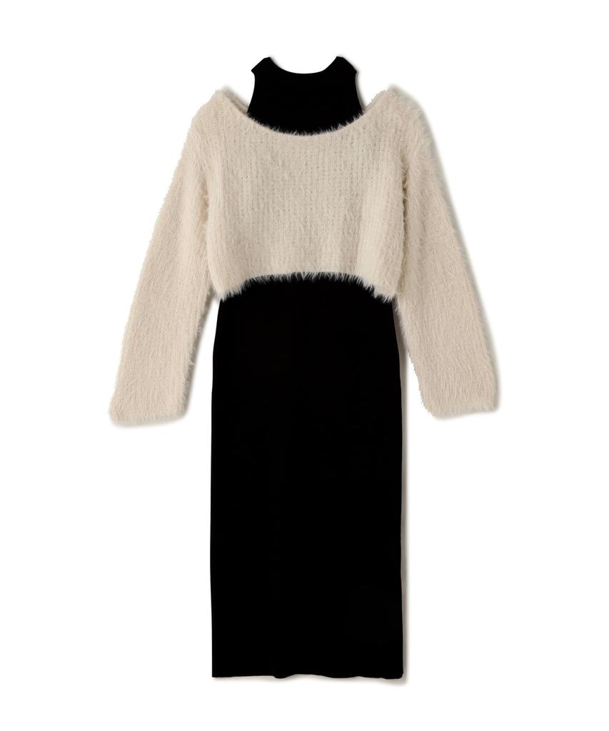 Beauty Casual Dress Feather Knit Layered Dress for Women x Black [Natural Basic] Off-White