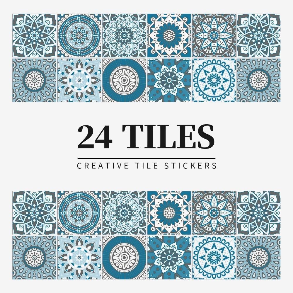 24pcs/set Self-Adhesive Kitchen Wallpaper Mandala Wall Decoration Sticker Bathroom Tile Stickers