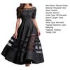 Damen schulterfreies Jeanskleid, Netz-Patchwork Kurzarm A-Linie Swingkleid, Sommer Reise Urlaub langes Kleid