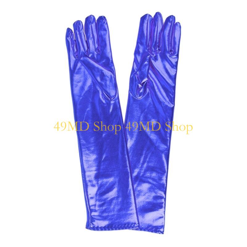 49MD Damen Kunstleder Metallische Handschuhe Glänzend Wetlook 17 Zoll Ellbogenlänge Lange Handschuhe für Abendkostüm Schönheitswettbewerb