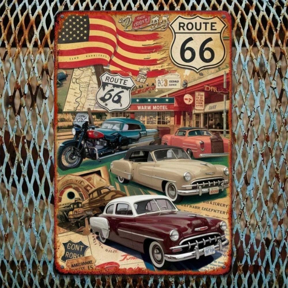 Vintage Route 66 Metal Tin Sign Retro American Road Trip Wall Decor Garage Bar Cafe Plaque Iron Art