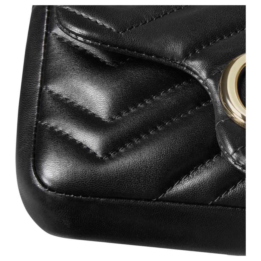 Gucci GG Marmont Black Leather Chevron Quilted Mini Chain Crossbody Bag For Women Daily Use
