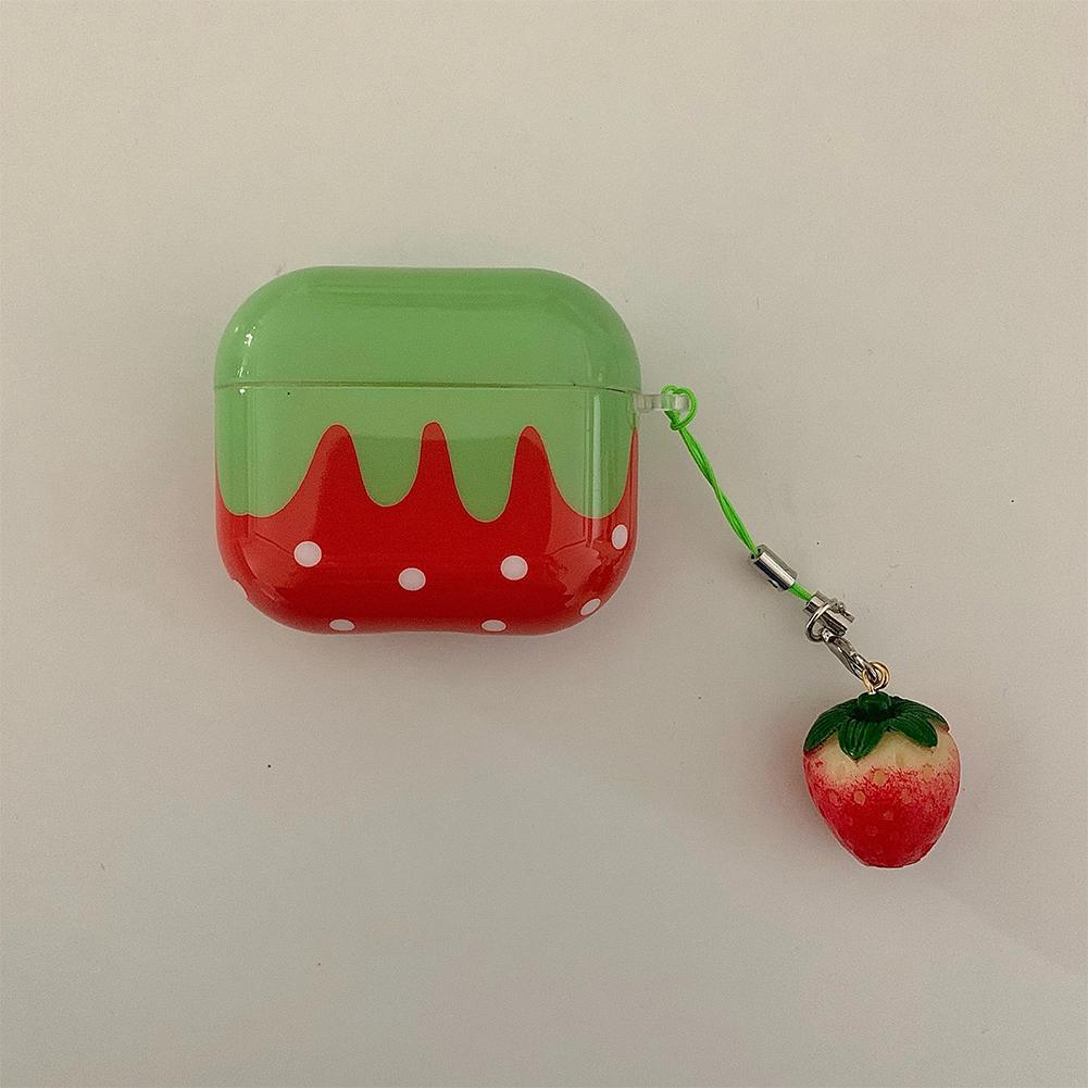 Coque de protection mignonne et charmante à pois blancs et fraise rouge brillante antichoc pour AirPods 1 2 3 4 Pro avec pendentif charm