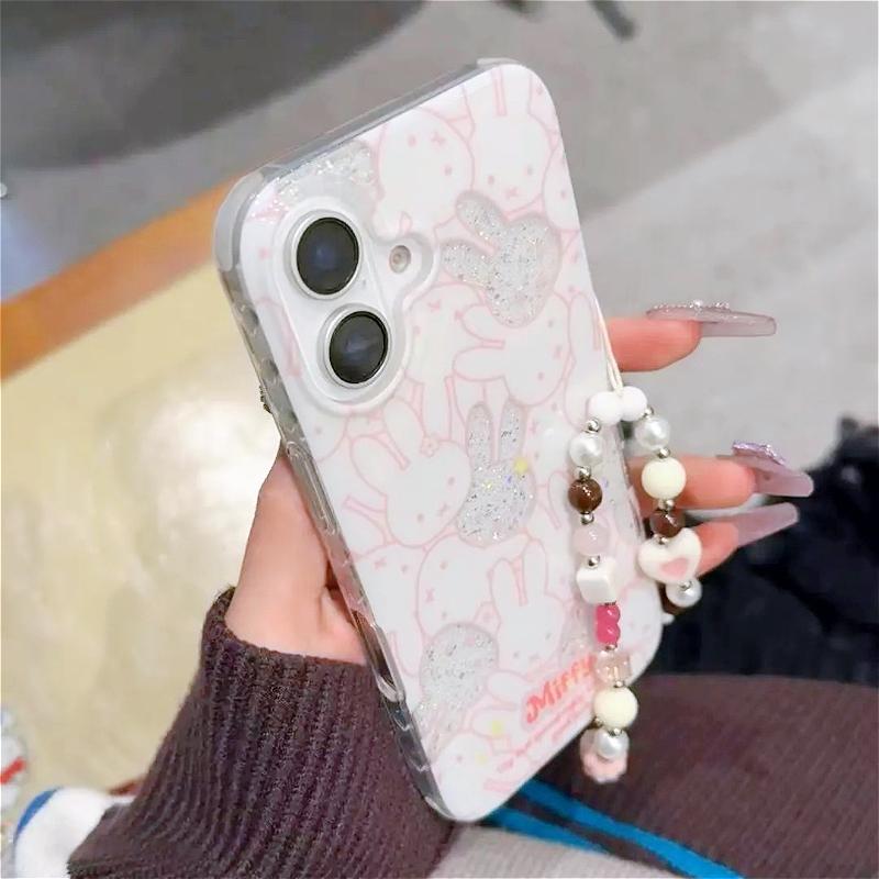Miffy Glitter Phone Case for IPhone 16ProMax/15/14/13/12 Cute Cartoon Sparkle Rabbit Soft Cover Trendy Kawaii Gift for Women