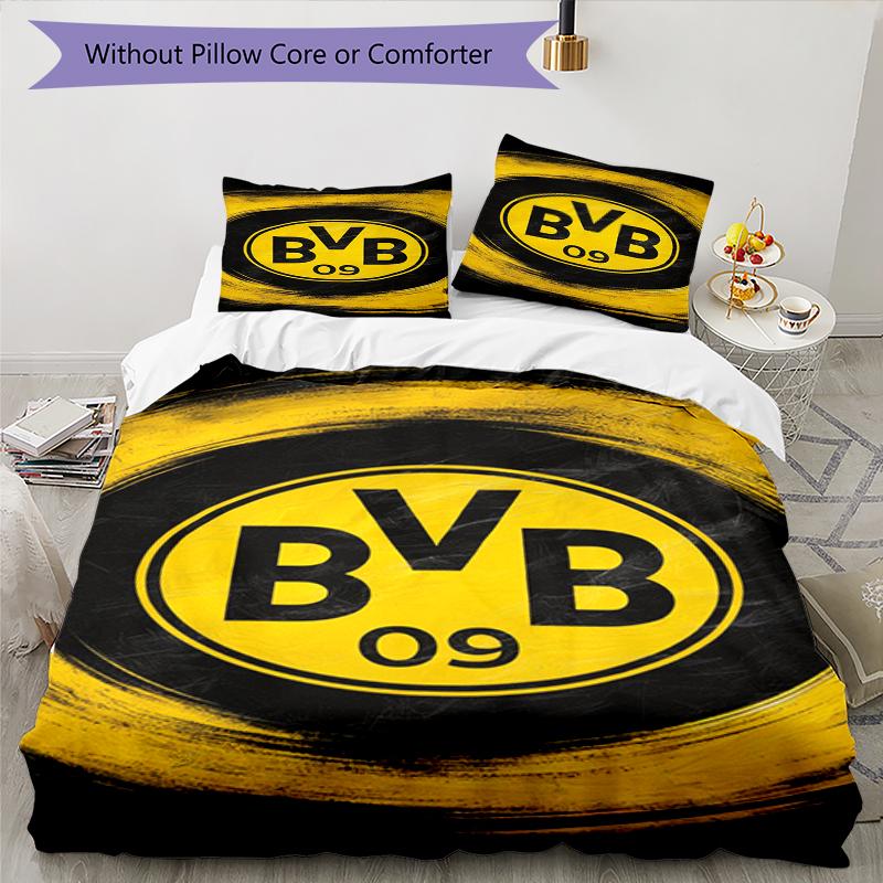 3pcs Borussia Dortmund Bedding Set Duvet Cover Closure Includes 1 Duvet Cover & 2 Pillowcases, Soft and Comfortable for All Seasons.