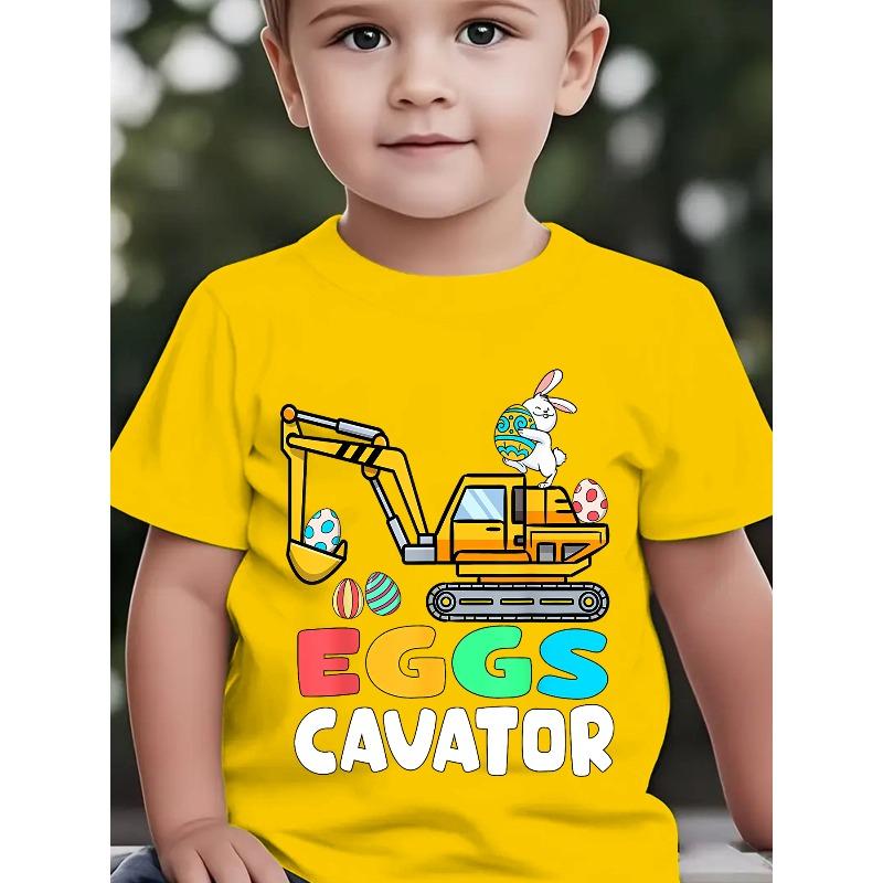 

European sizes Boys Easter Egg Hunt T-Shirt with EGGS CAVATOR Bunny & Egg Dig Print - Summer Short Sleeve Casual Top 164cm жовтий