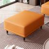 Faux Leather Ottoman Stool with Solid Wood Base, Modern Footrest for Living Room, Adjustable Padded Step Stool Shoe Bench