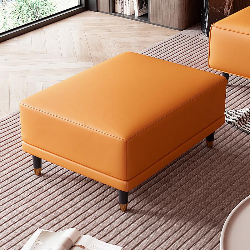 Faux Leather Ottoman Stool with Solid Wood Base, Modern Footrest for Living Room, Adjustable Padded Step Stool Shoe Bench