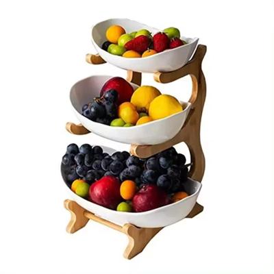 Drielaagse Plastic Fruitschaal Woonkamer Keuken Fruitschalen Snoep Taartstandaard Houten Verdeelde Schaal Opbergcontainer