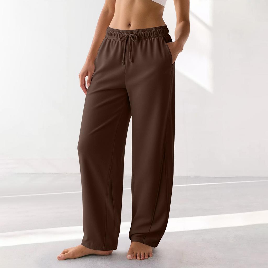Women's Barrel Leg Sweatpant Drawstring Elastic Waisted Wide Leg Pants Casual Cotton Palazzo Trousers With Pockets