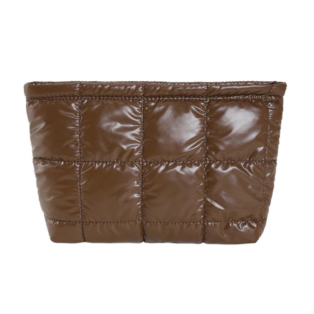 Women Cosmetic Bag Padded Quilted Makeup Storage Bag Large Capacity Makeup Organizer Bag Solid Color Travel Cosmetic Bag