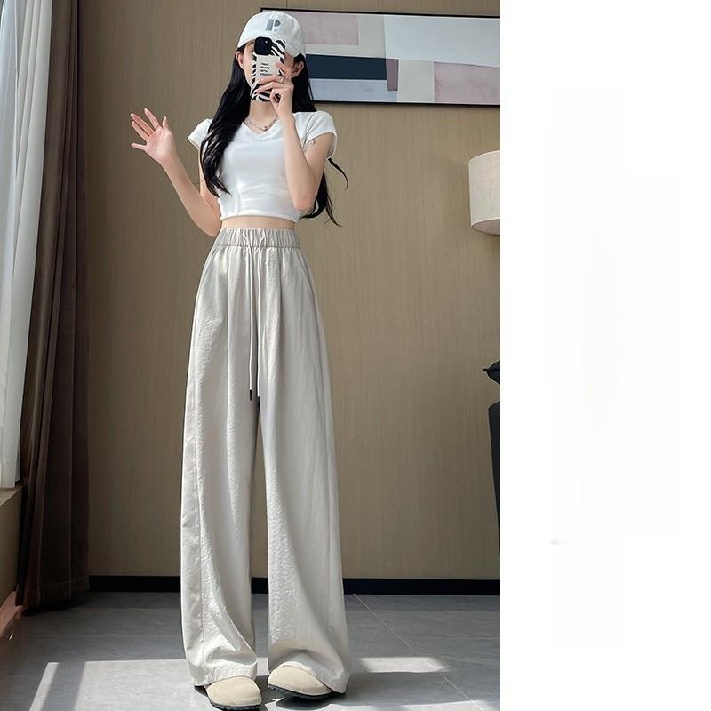 Summer Thin Polyester Wide Leg Pants For Women With Pockets For Casual Wear
