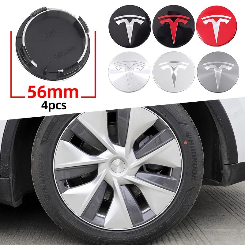Car Sticker Tesla 4piece 56mm Wheel Hub Center Caps For Tesla Model 3 Model Y Badge Cover Hubcaps for Tesla Model Y X S 2023 Car