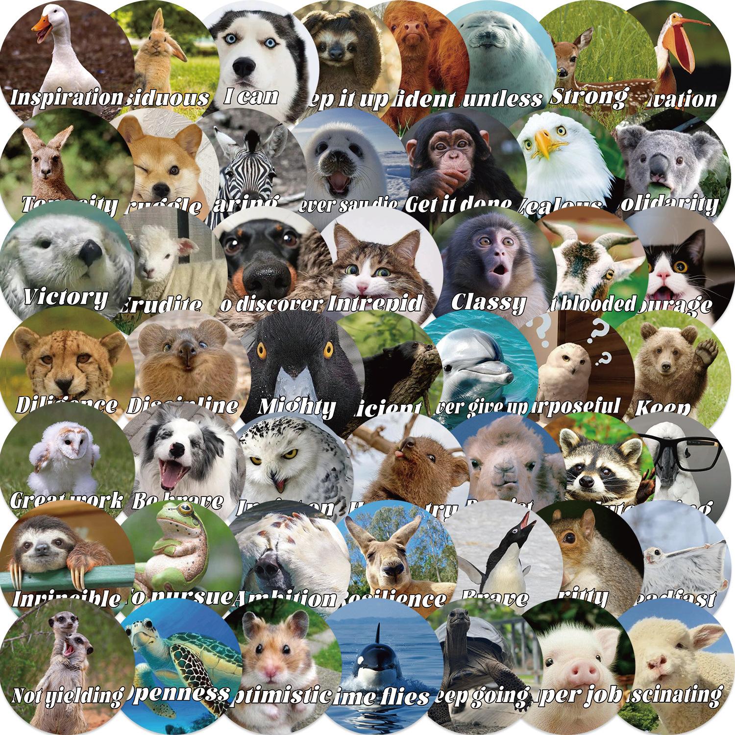 

50 Animal Expressions Inspirational English Stickers Decorate Notebook Suitcase DIY Waterproof Stickers