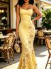 Women's Modern Elegant Casual Fashion Spring Summer Autumn Sleeveless Spaghetti Strap Bodycon Mermaid Dress with Beige Rose Print