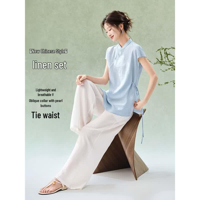 Mohan Yimei New Chinese Style Linen Blend Two-Piece Set M