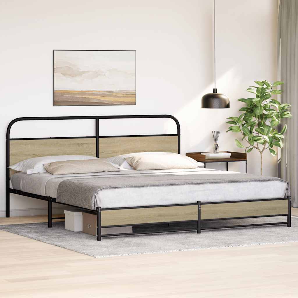 Metal Bed Frame without Mattress Sonoma Oak Finish 200x200 cm