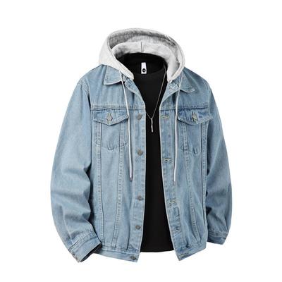 Men's Plus Size Hooded Denim Jacket with Detachable Hood - Casual Outerwear