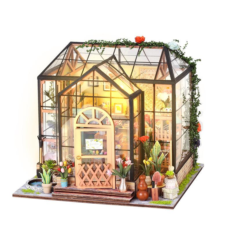 

Diy Dollhouse With Furniture Accessories Led Miniature Building Kits Hut Christmas cabin Houses For Friends Toys Birthday Gifts