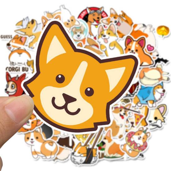 50Pcs Cartoon Corgi Dog Adhesive Waterproof Sticker Decals Suitcase Fridge Decor