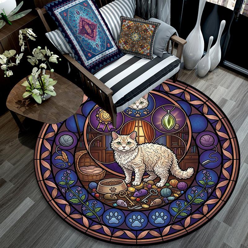 Siamese Cat Glass Round Area Rug Under Office Chairs Bedroom Living Room Home Decor