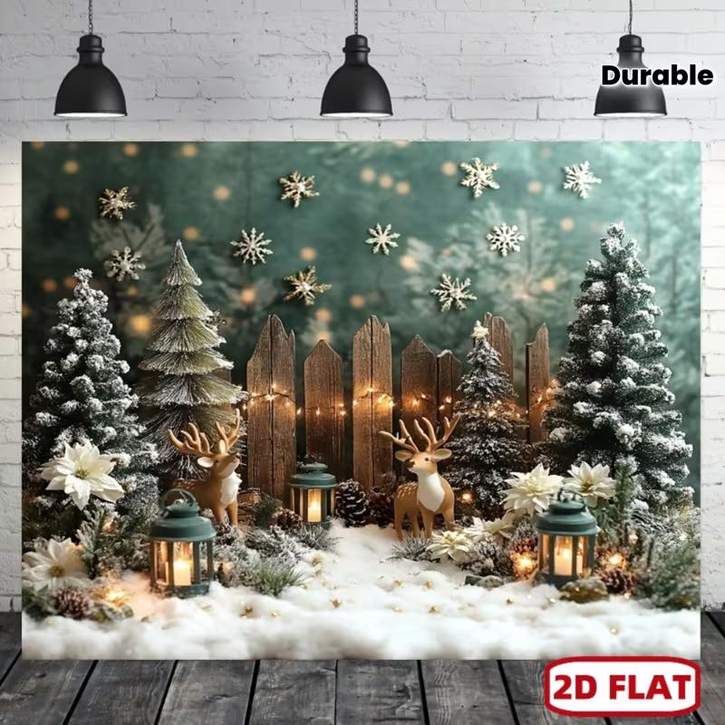Vintage Christmas Background, Cute Reindeer and Lanterns in a Snowy Setting 47.2x31.5inch/120*80cm