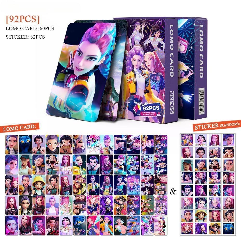 92pcs Kpop Demon Hunters Laser Cards K-POP Witch Hunt Cartoon Series Accessories 60pcs LOMO Small Cards & 32pcs Stickers