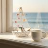Nautical Wooden Sailboat Models Coastal Beach Style Blue White Ship Tabletop Figurine for Home Living Room Office Farmhouse Decor
